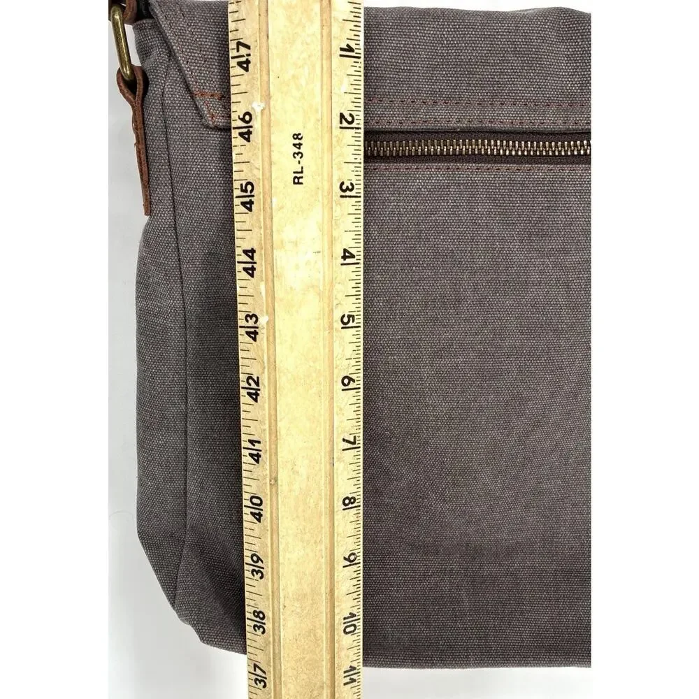 NWT VASCHY Canvas Leather Messenger Bag Gray Vintage Crossbody